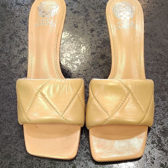 Vince Camuto Tan Quilted Sandals with Square Toe - Picture 1 of 6